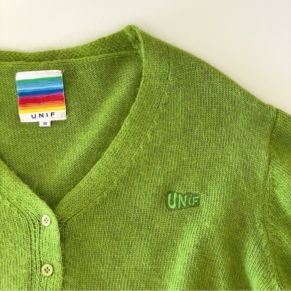 UNIF Liv Cropped Cardigan V Neck Button Front Alpaca Blend Sweater Green XS - Picture 13 of 16